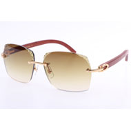 Cartier  8300818 Engrave Lens Wood Sunglasses In Gold Brown - everydesigner