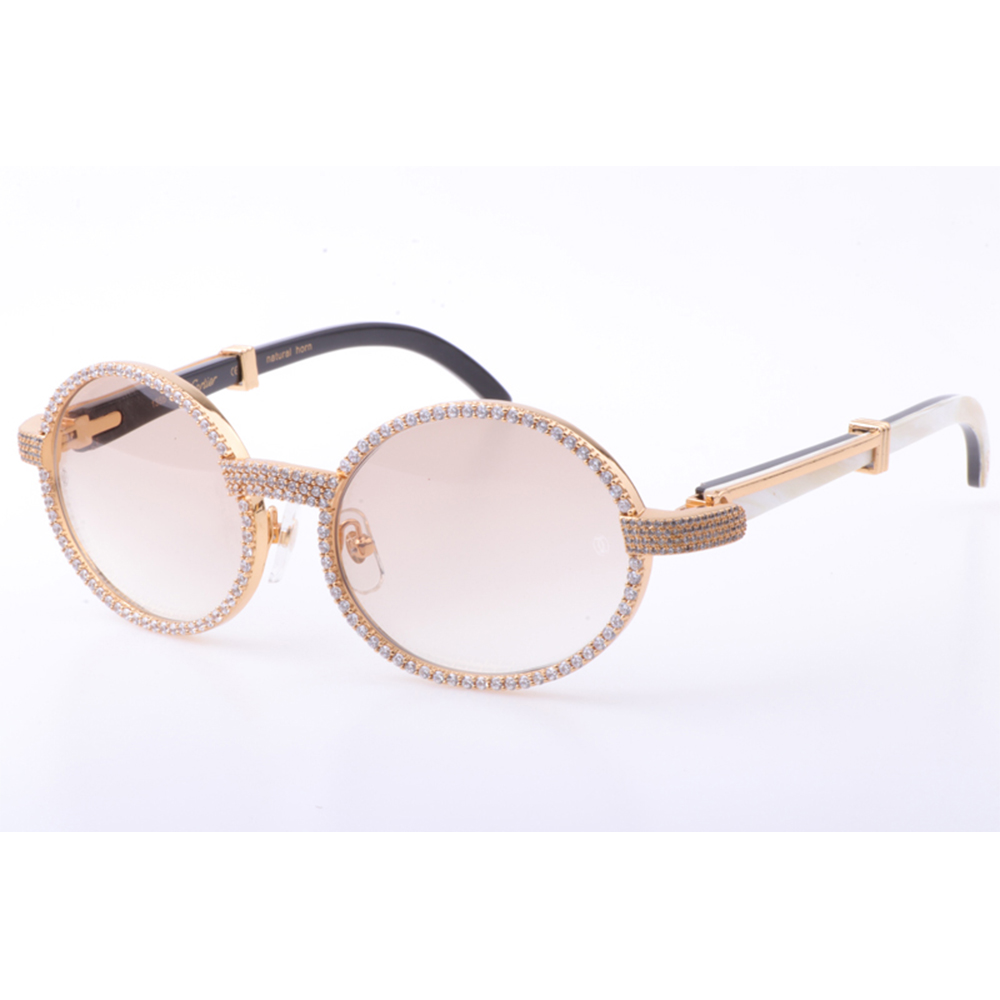 Cartier 7550178 55-22 New Full Diamond White Mix Black Buffalo Sunglasses In Gold Brown - everydesigner