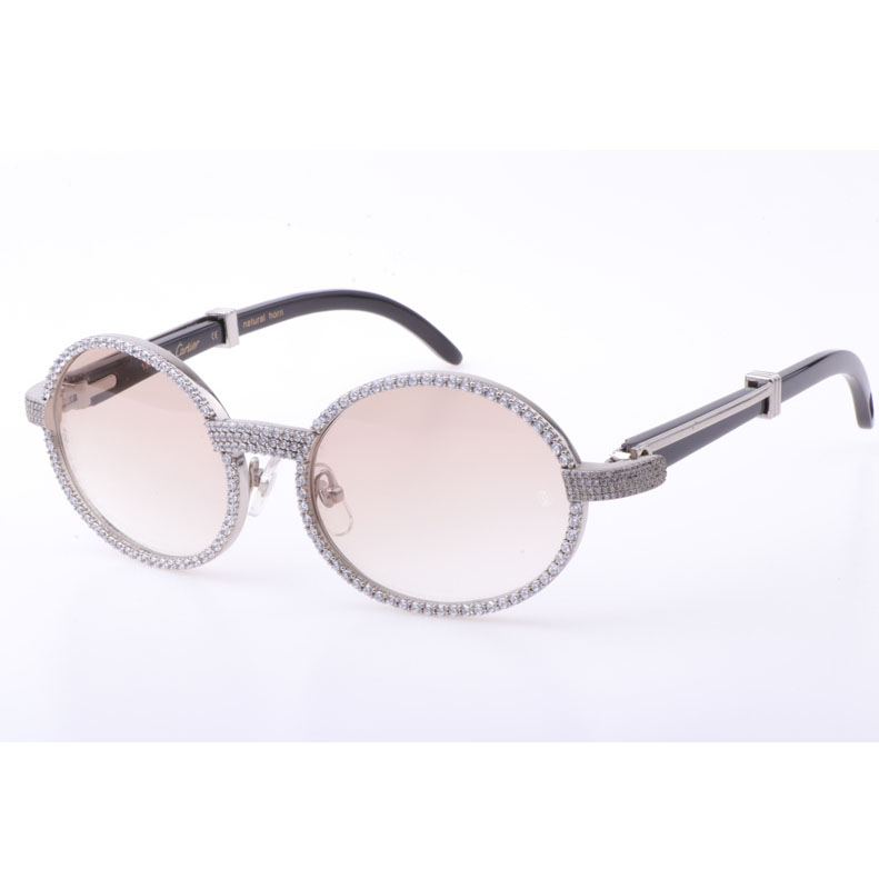 Cartier  7550178 55-22 New Full Diamond Black Buffalo Sunglasses In Silver Brown - everydesigner