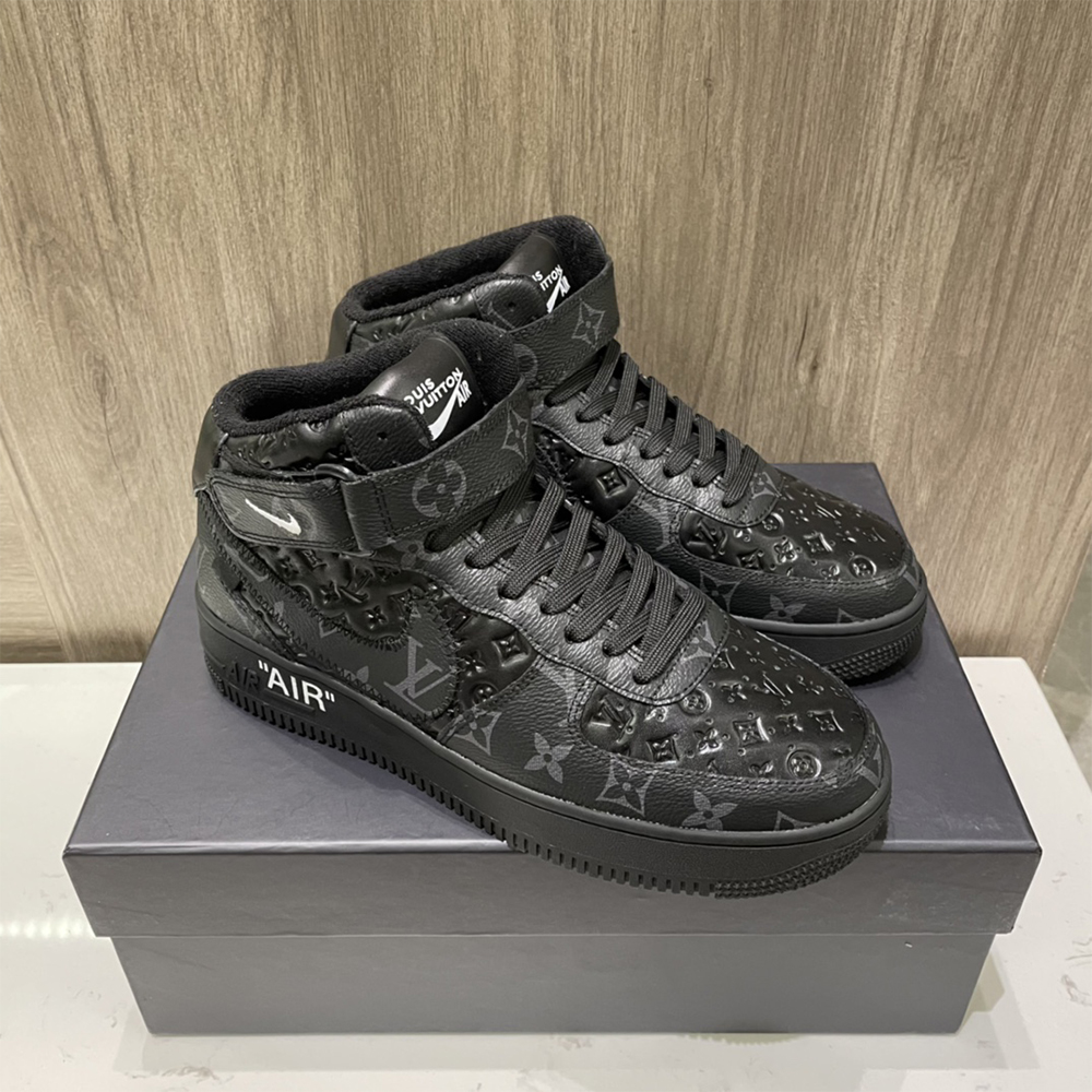 Louis Vuitton X Nike Air Force 1 Mid-Top Sneaker In All Black - everydesigner