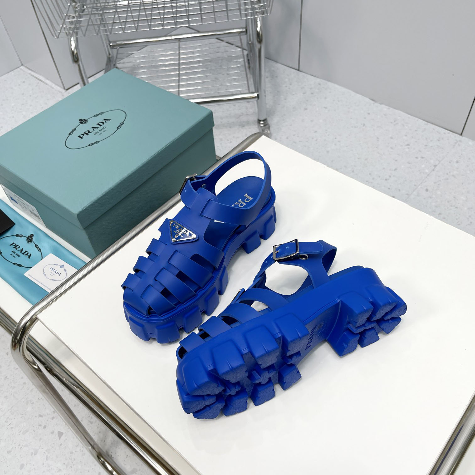 Prada Foam Rubber Sandals In Blue - everydesigner