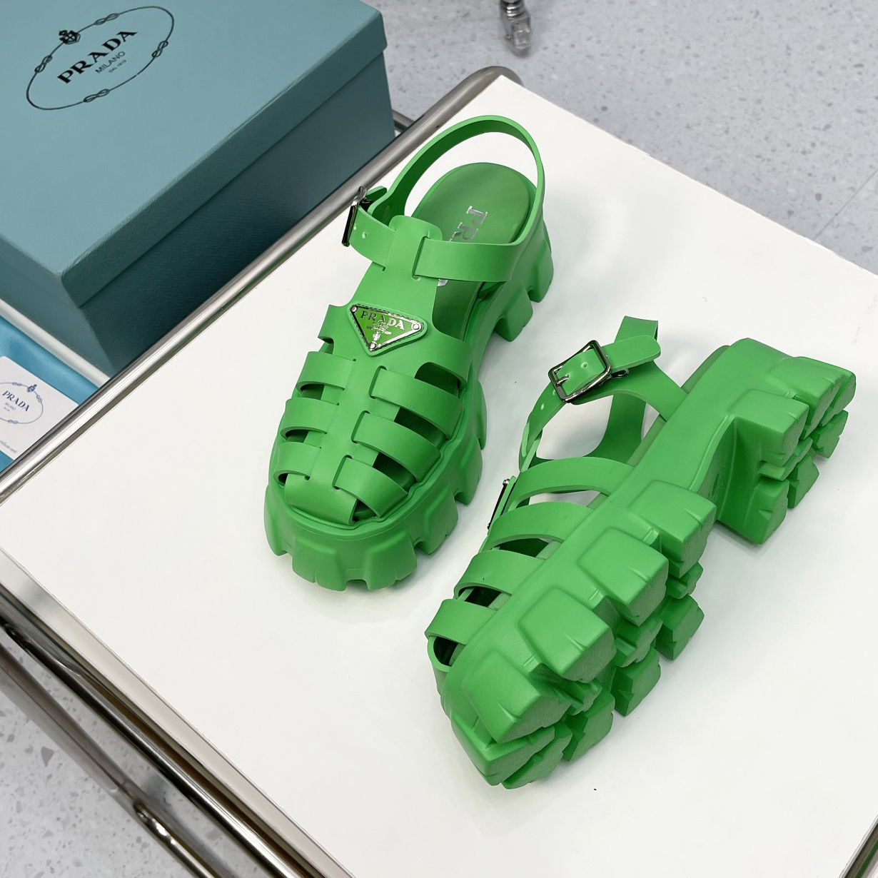 Prada Foam Rubber Sandals In Green - everydesigner