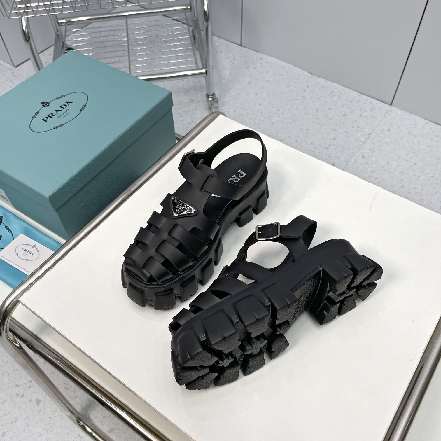 Prada Foam Rubber Sandals In Black - everydesigner