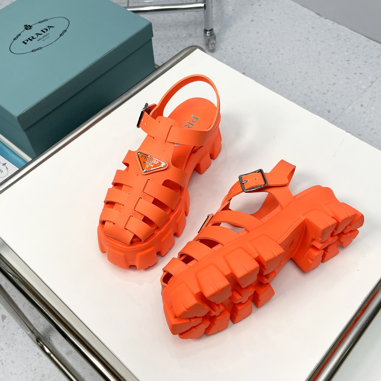 Prada Foam Rubber Sandals In Orange - everydesigner