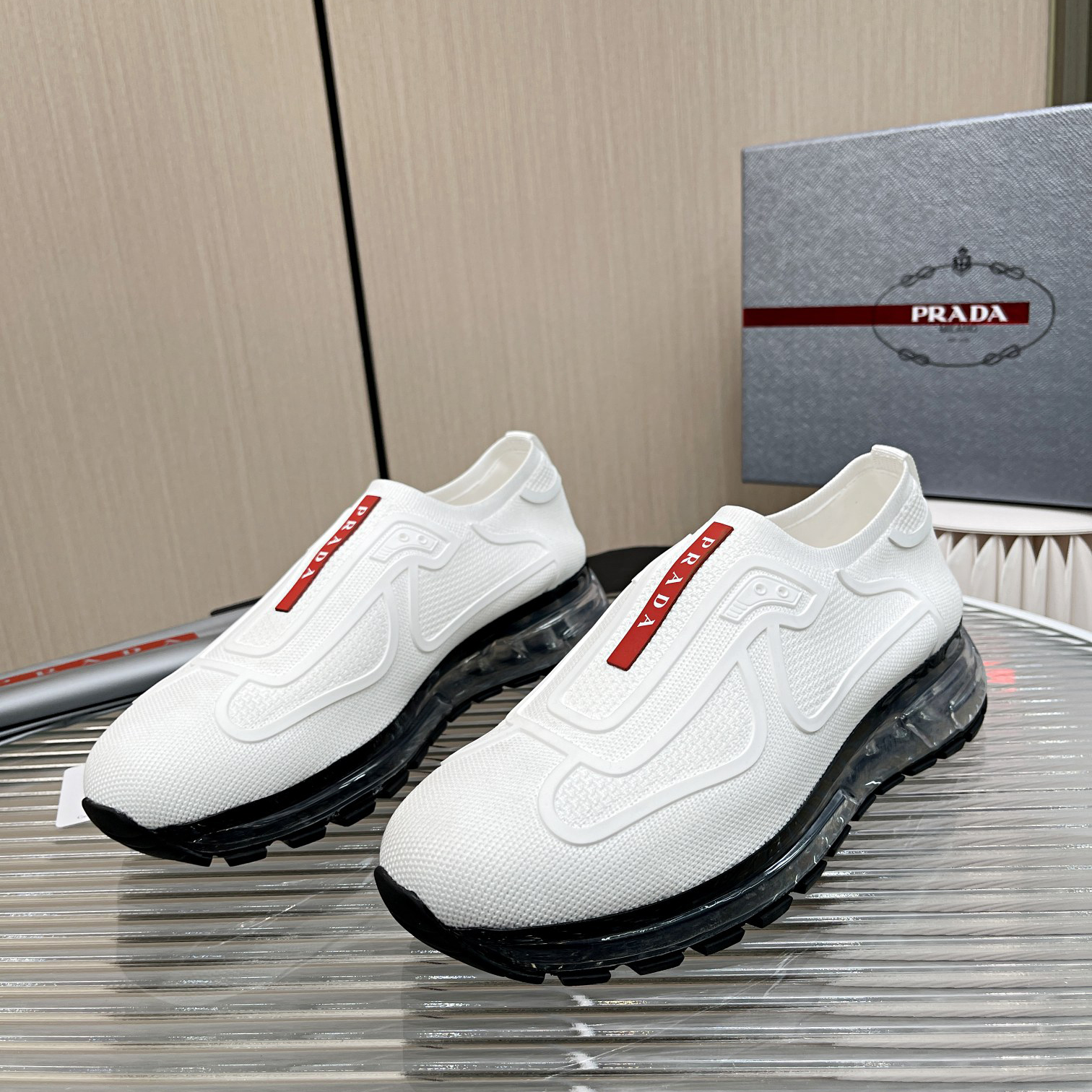 Prada Logo Sneakers In White - everydesigner