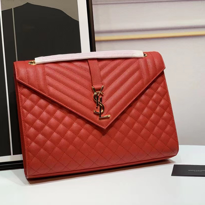 Saint Laurent Envelope Large Bag In Mix Matelasse Grain De Poudre Emboosed Leather - everydesigner