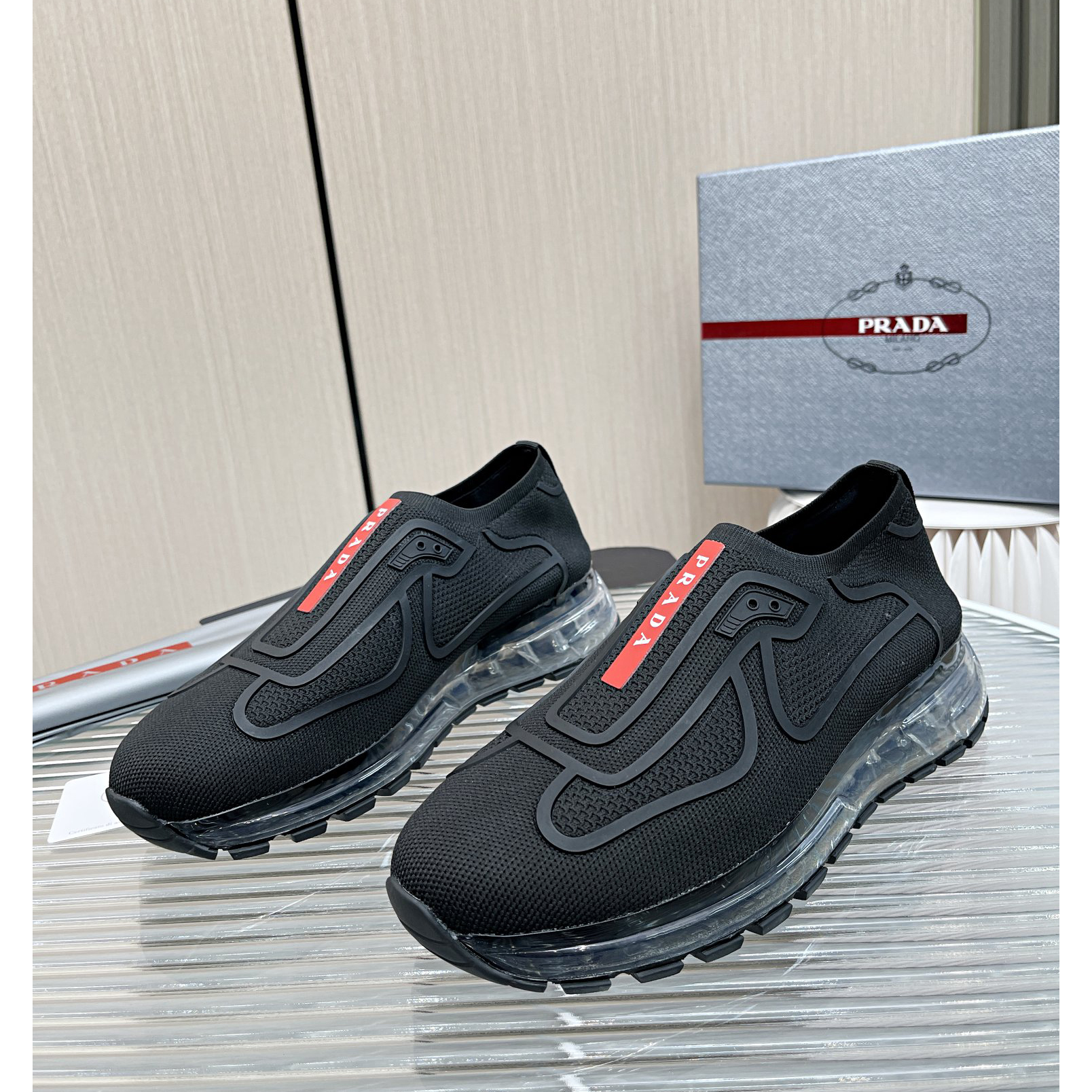 Prada Logo Sneakers In Black - everydesigner