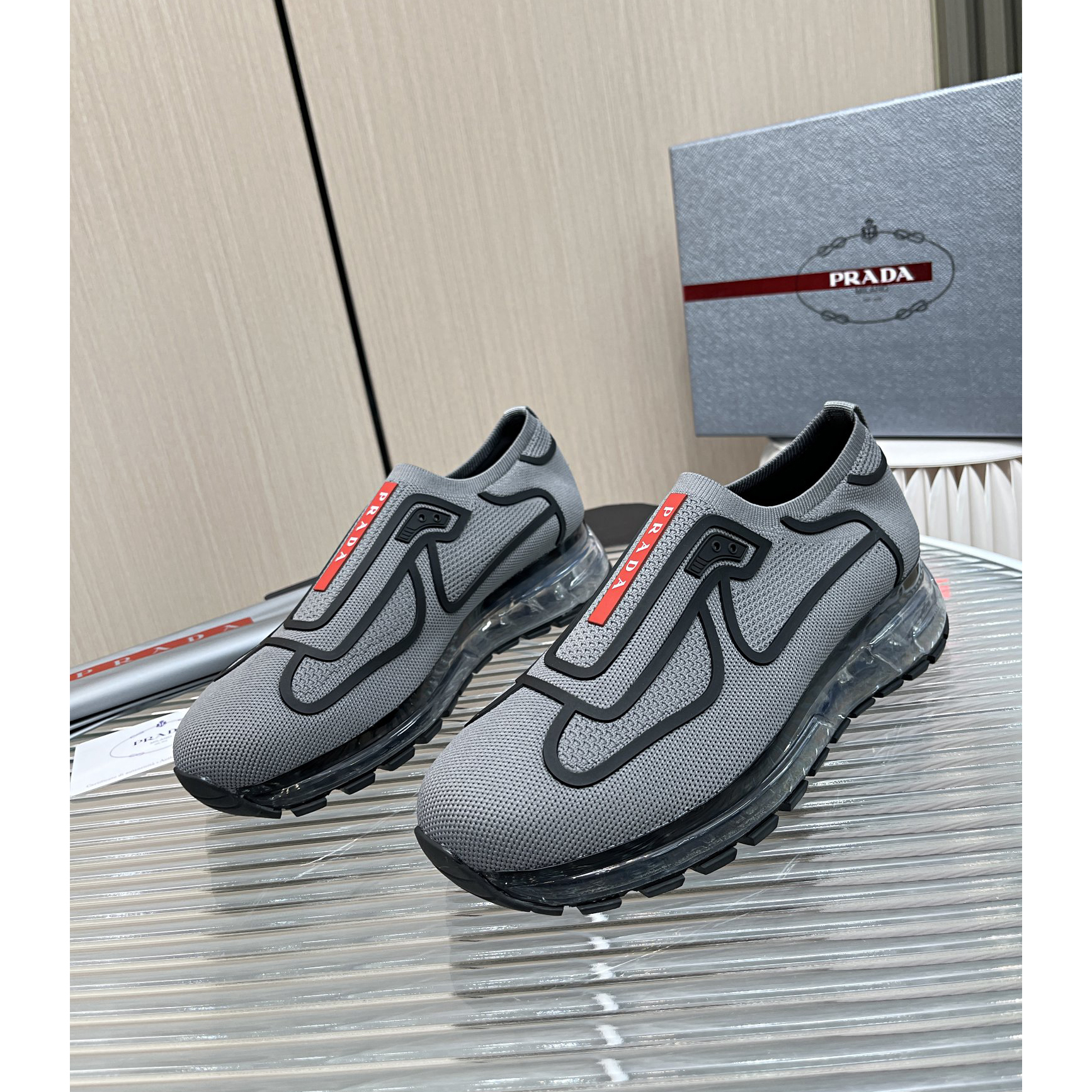 Prada Logo Sneakers In Grey - everydesigner