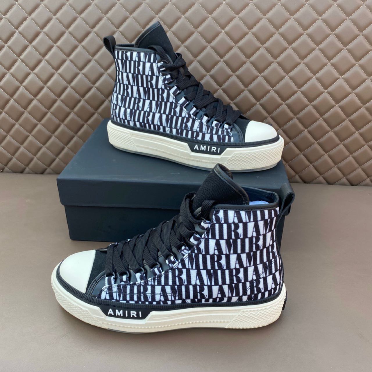 Amiri Logo-Print Canvas High-Top Sneakers - everydesigner