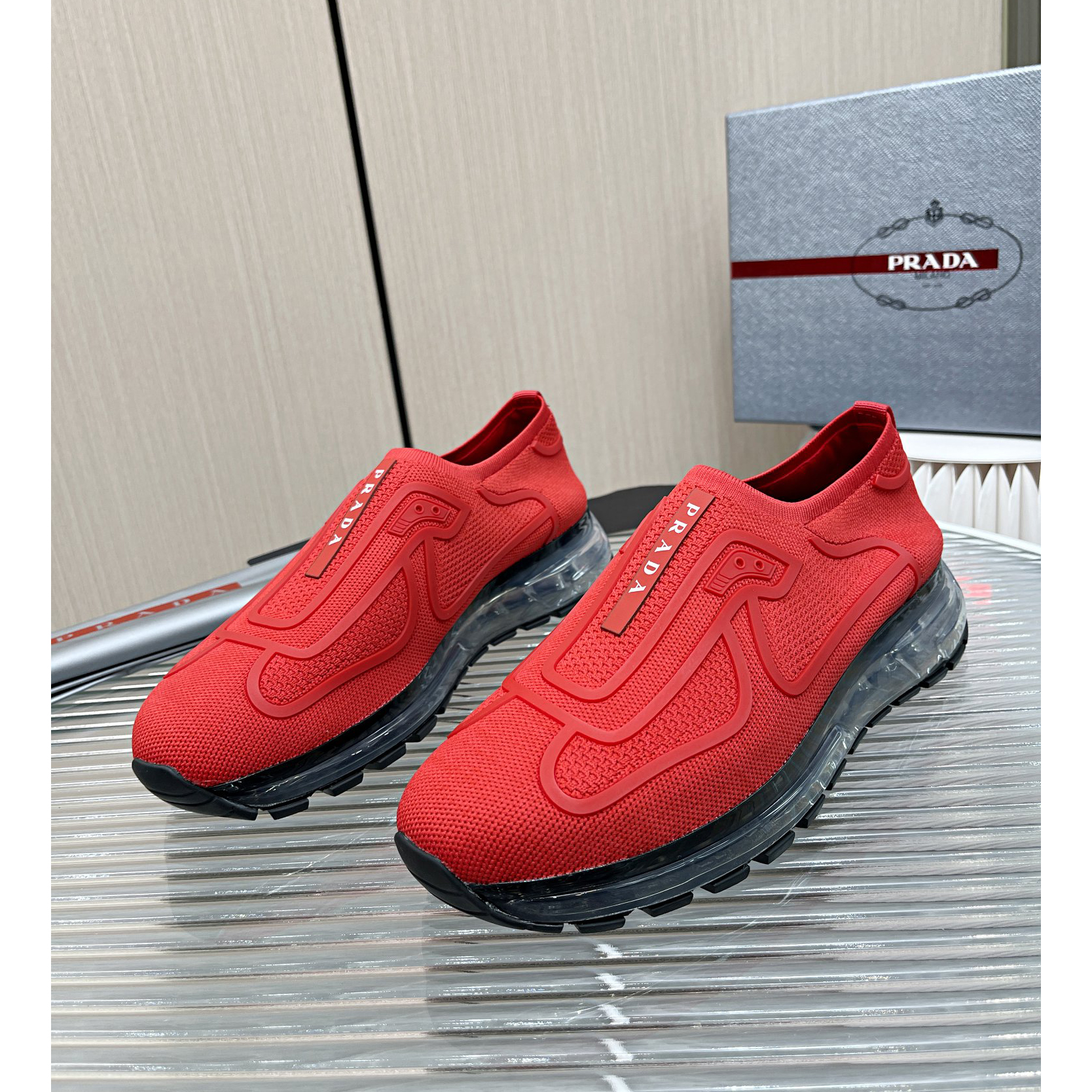 Prada Logo Sneakers In Red - everydesigner