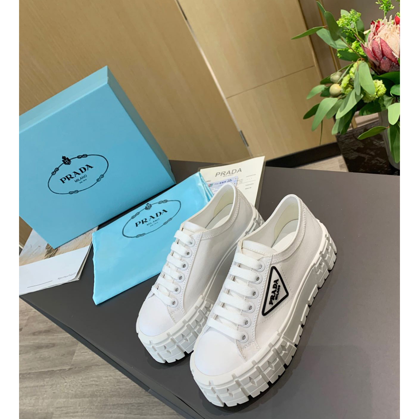 Prada Logo Sneakers In White - everydesigner