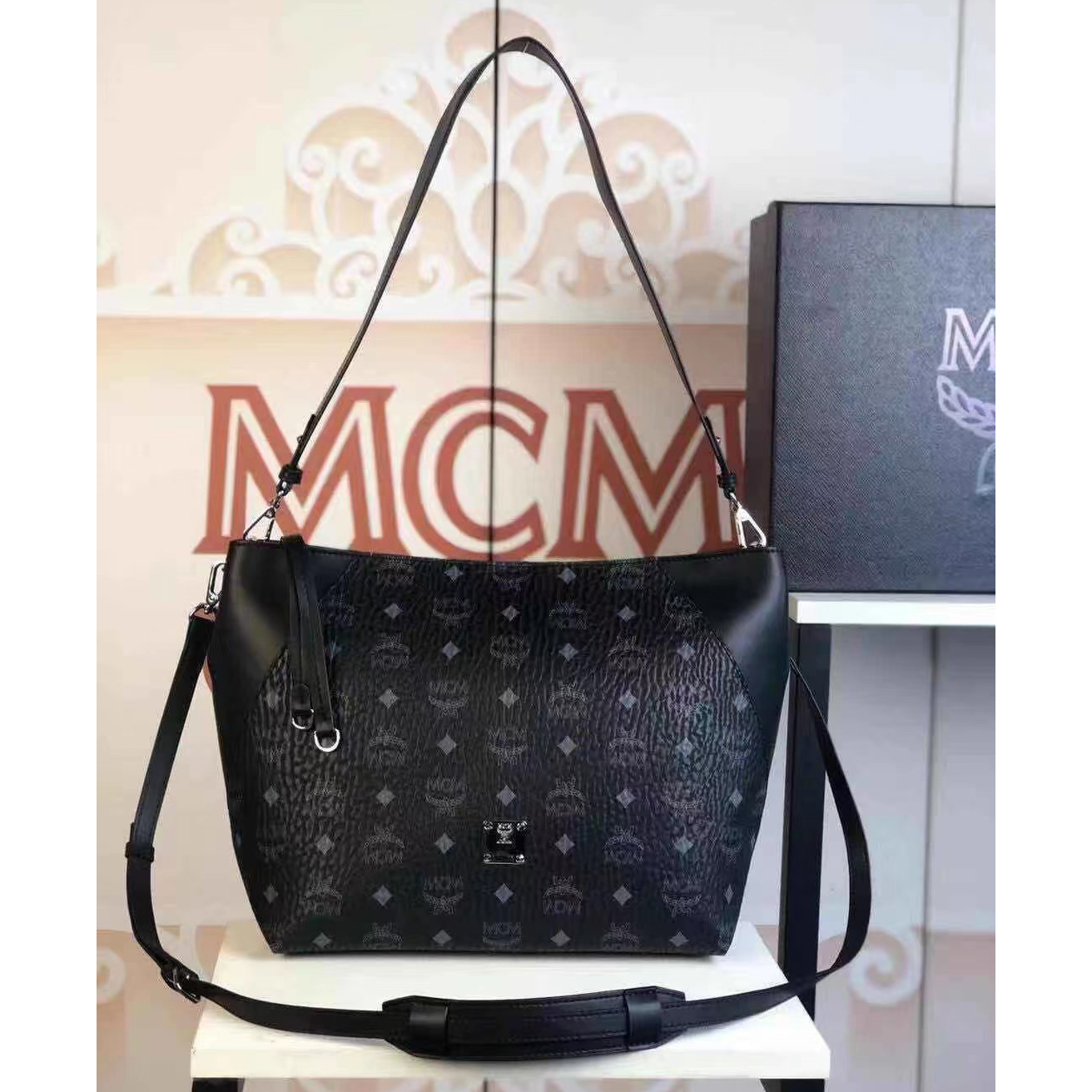 MCM Monogram Print Tote Bag(28-25-14cm) - everydesigner