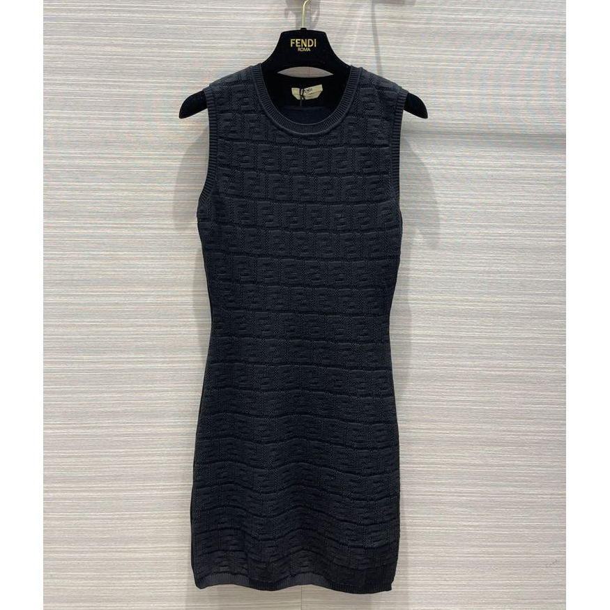 Fendi FF Logo Print Fitted Dress In Black - everydesigner