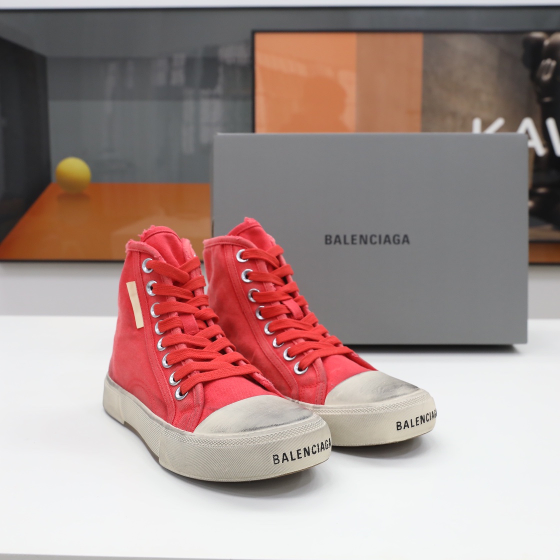 Balenciaga Men's  Paris High Top Sneaker In Red - everydesigner