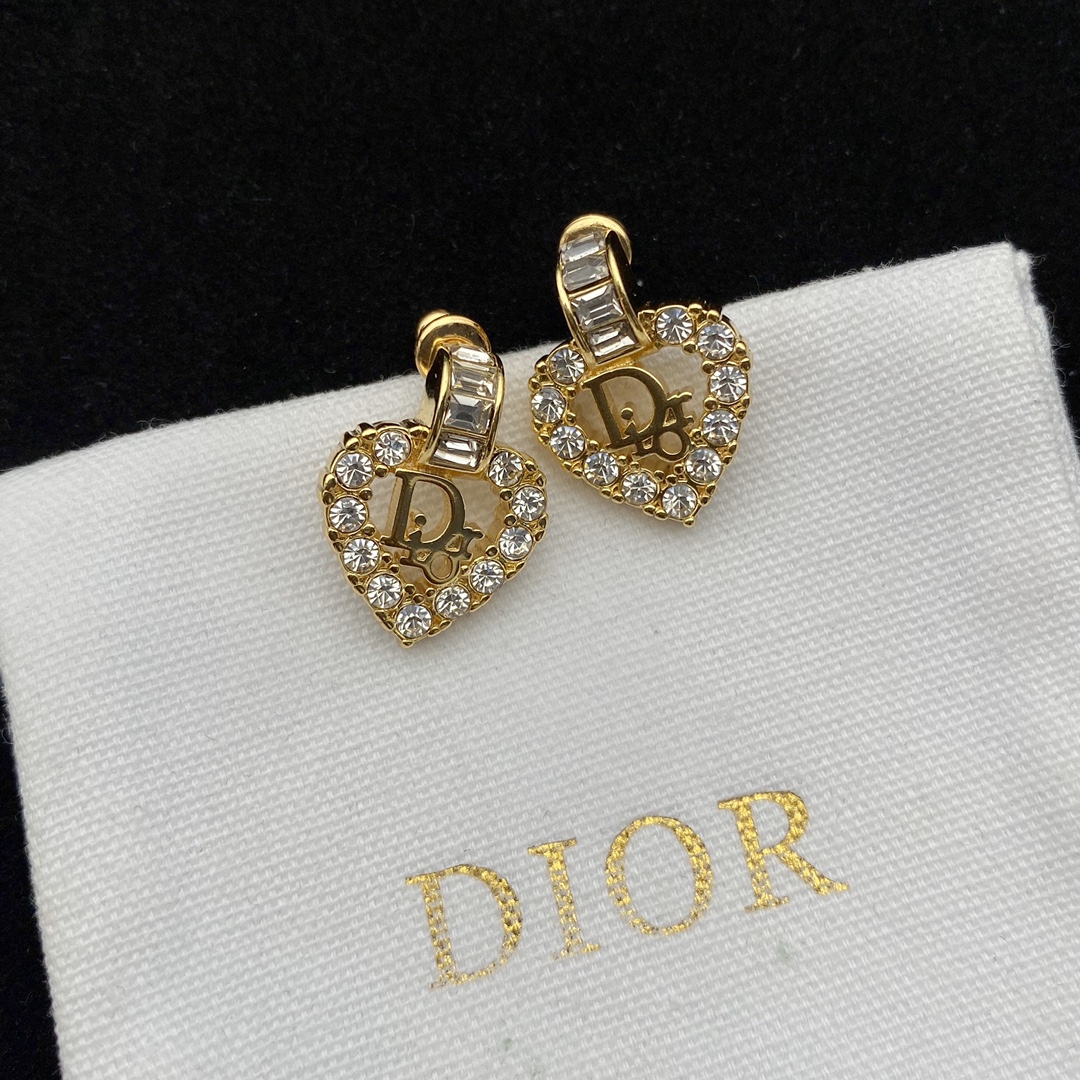 Dior Peach Heart Full Drill Earrings - everydesigner