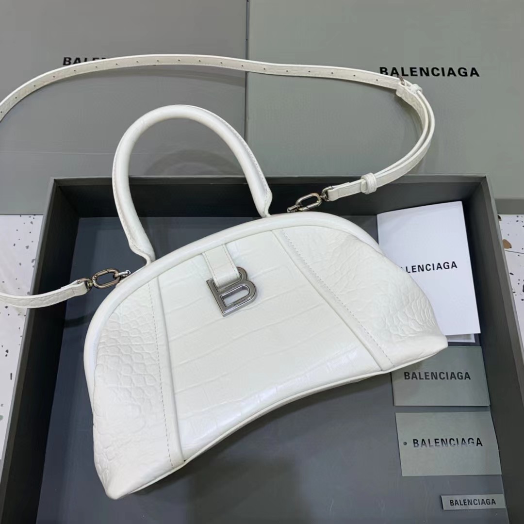 Balenciaga Women's Editor Small Bag Crocodile Embossed In White（27-15.5-11CM） - everydesigner