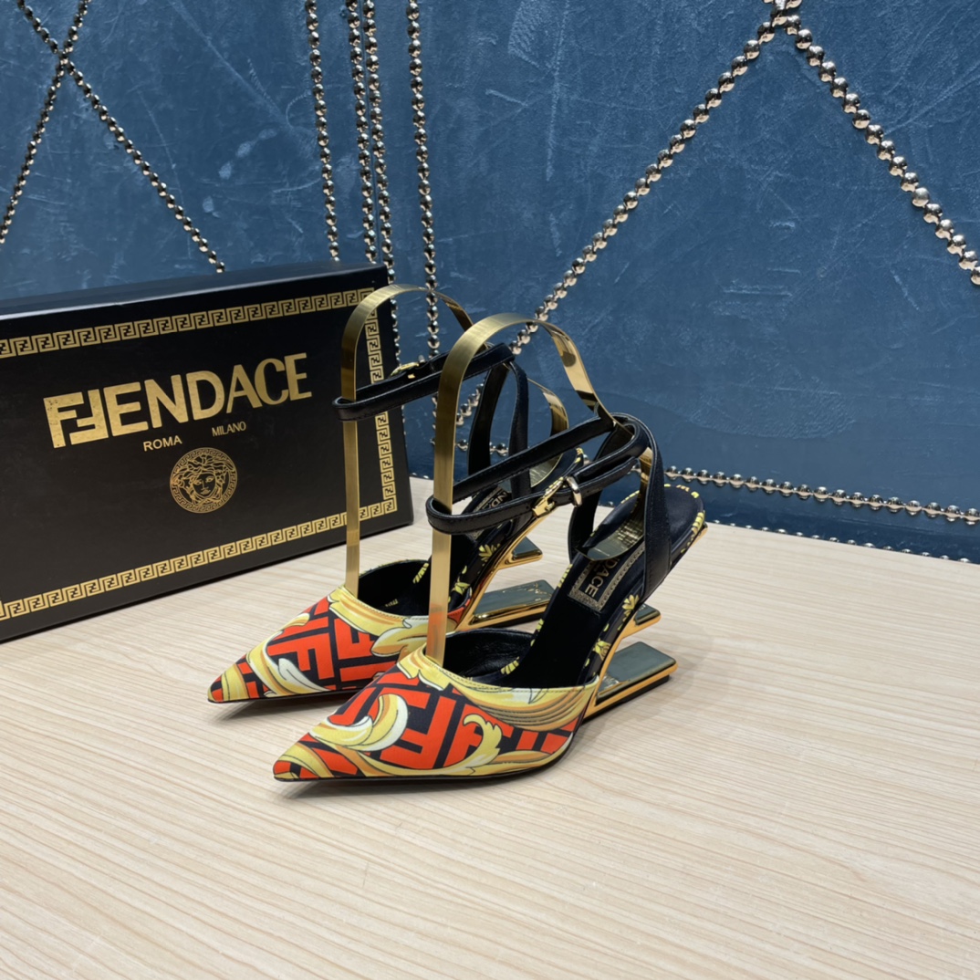 Fendi x Versace Fendace Printed Silk High-Heeled Slingbacks - everydesigner