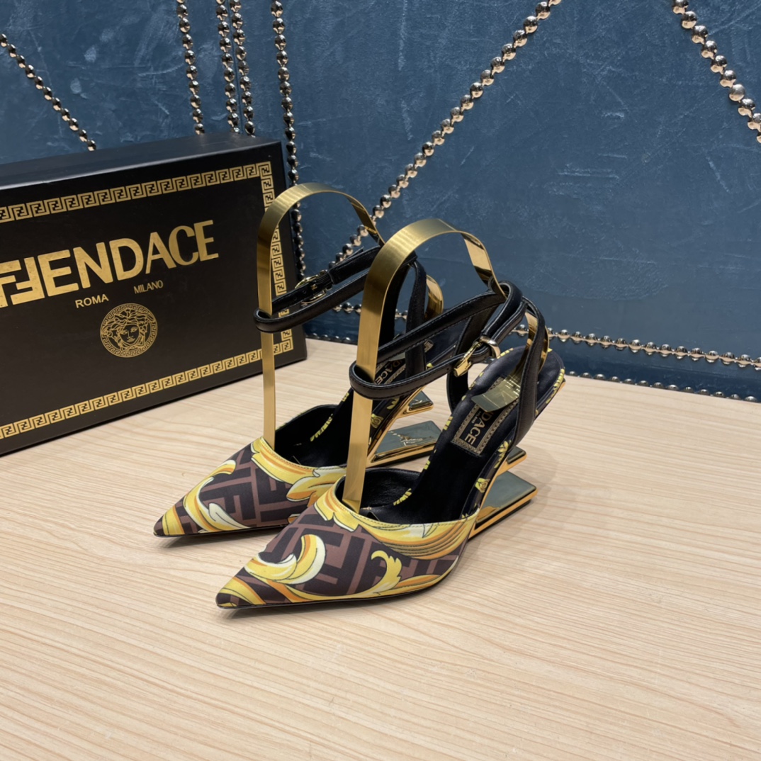 Fendi x Versace Fendace Printed Silk High-Heeled Slingbacks - everydesigner