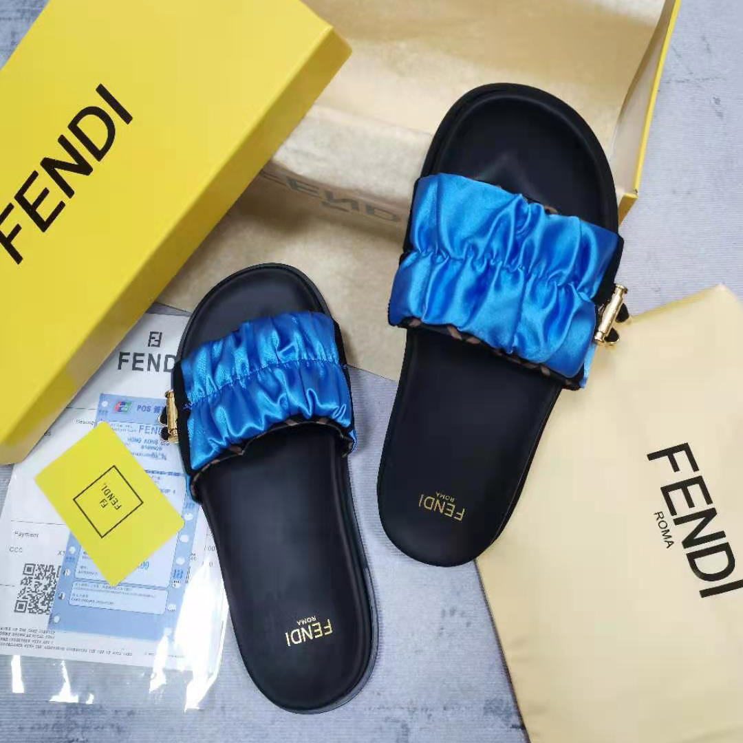 Fendi Fendi Feel Blue Satin Slides - everydesigner