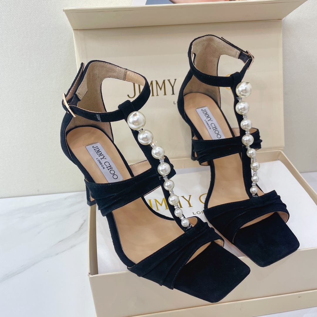 Jimmy Choo Black Suede Sandals With Pearls And Crystals - everydesigner