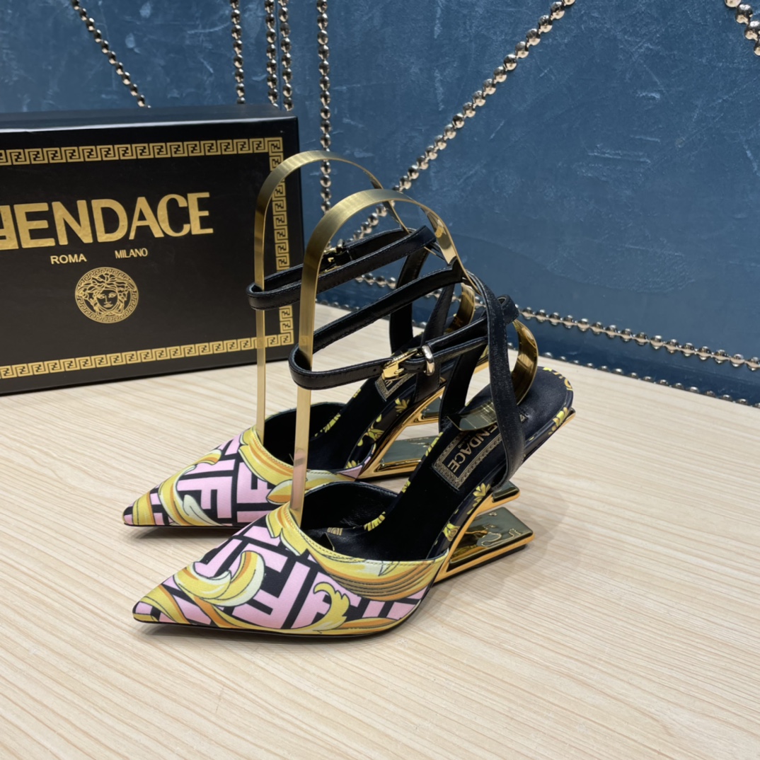 Fendi x Versace Fendace Printed Silk High-Heeled Slingbacks - everydesigner