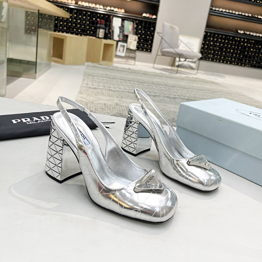 Prada Metallic Leather Slingback Pumps - everydesigner