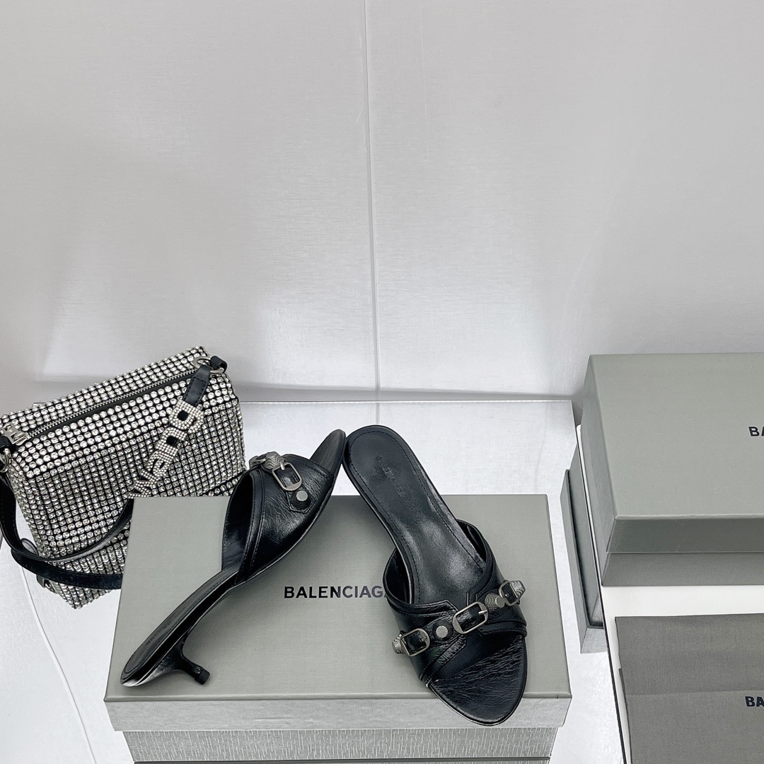 Balenciaga Cagole 50mm Sandal In Black Arena Lambskin - everydesigner