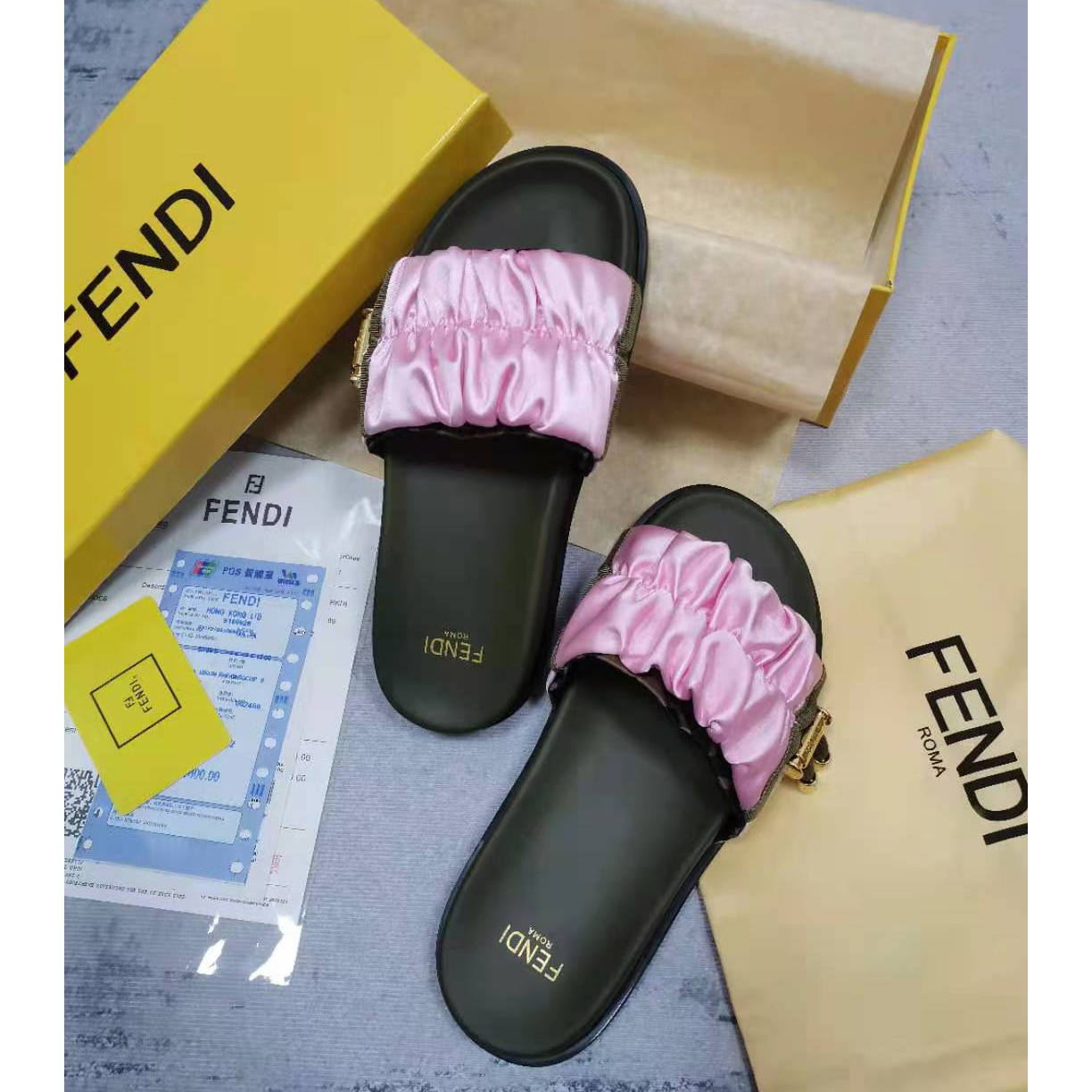 Fendi Fendi Feel Pink Satin Slides - everydesigner