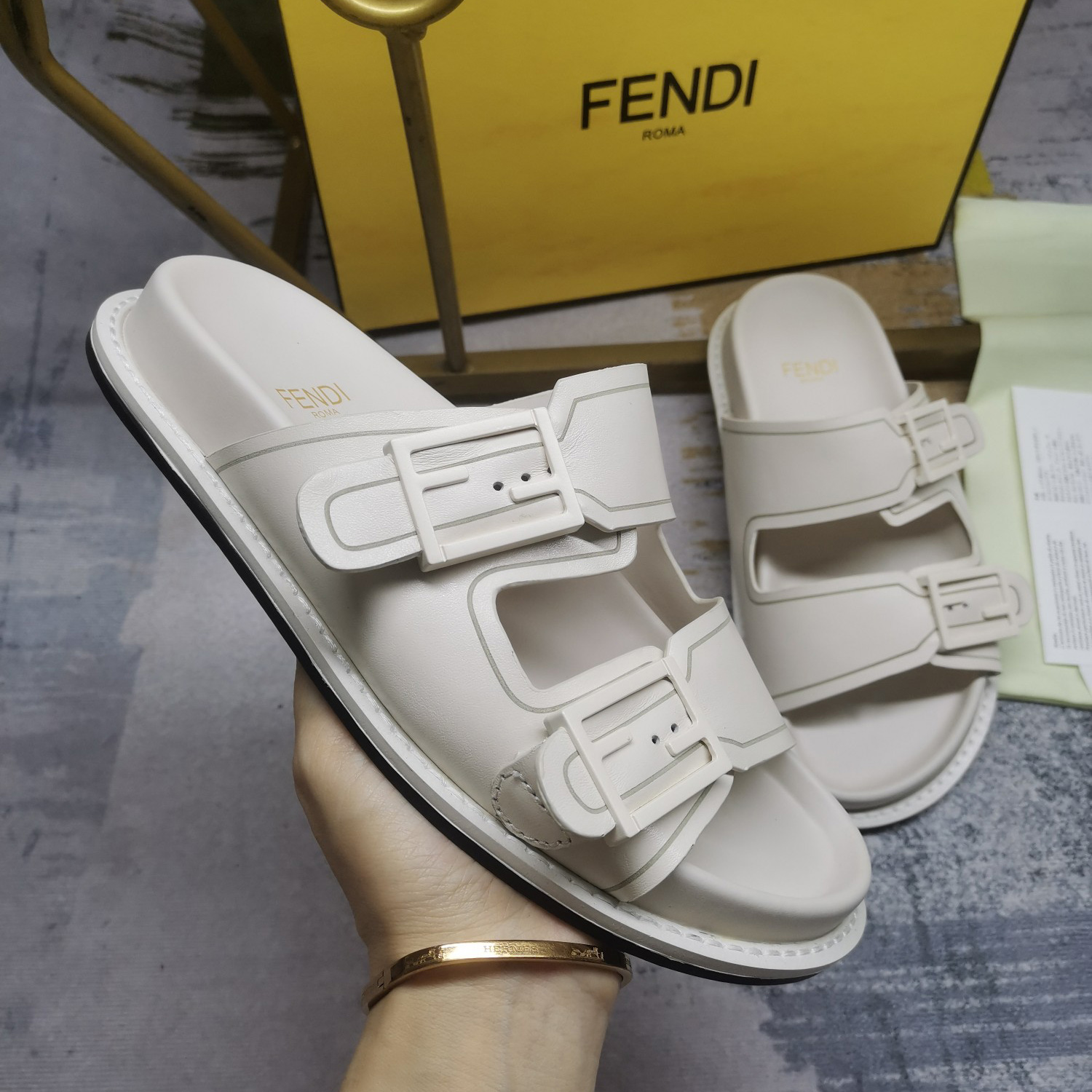 Fendi Feel WhiteFF Fabric Slides - everydesigner