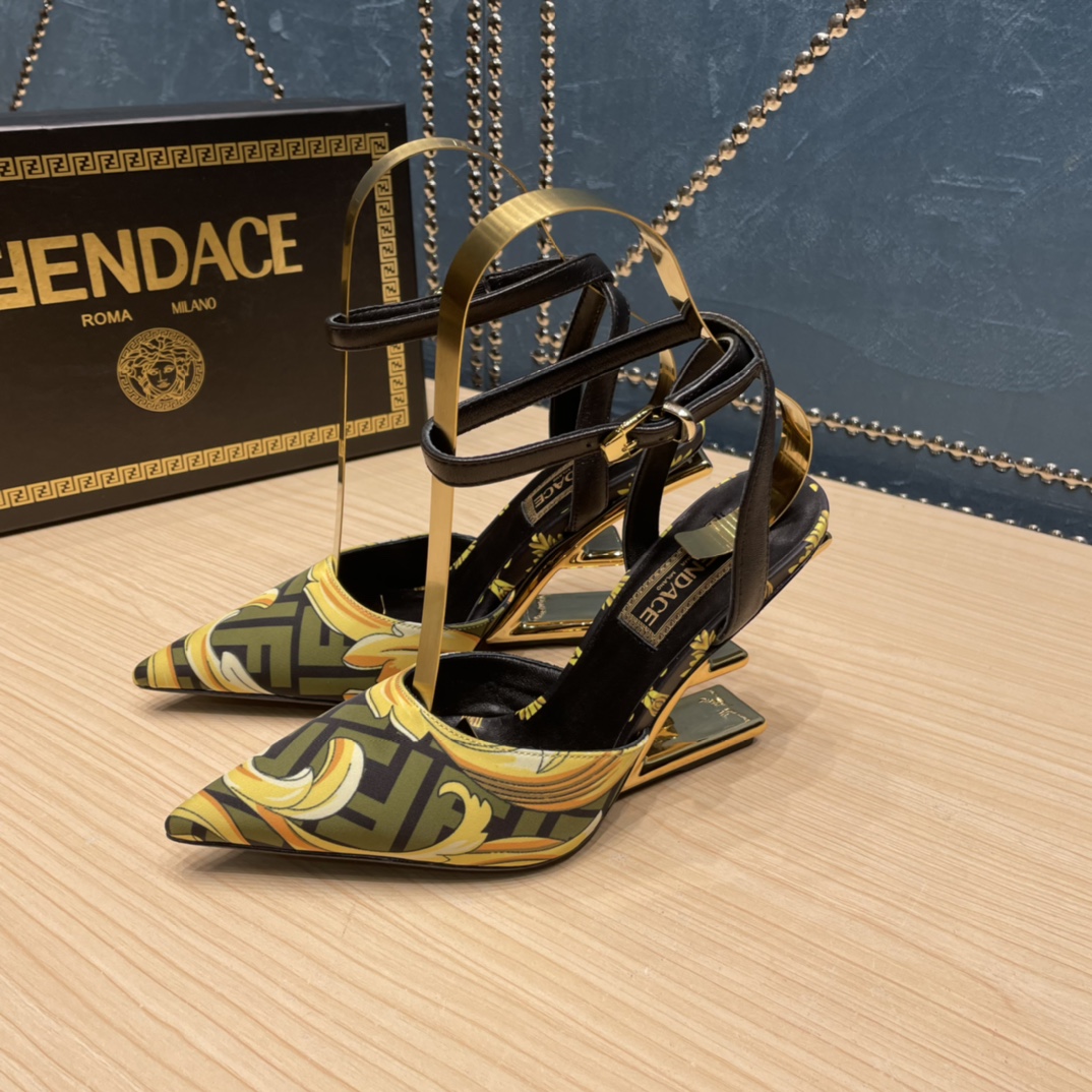 Fendi x Versace Fendace Printed Silk High-Heeled Slingbacks - everydesigner