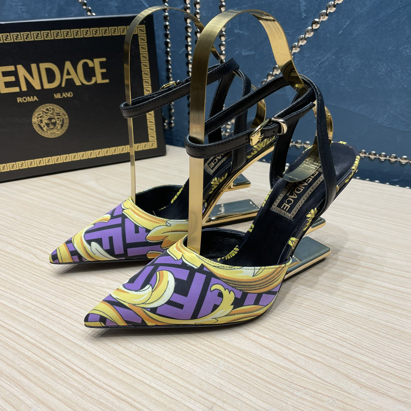 Fendi x Versace Fendace Printed Silk High-Heeled Slingbacks - everydesigner