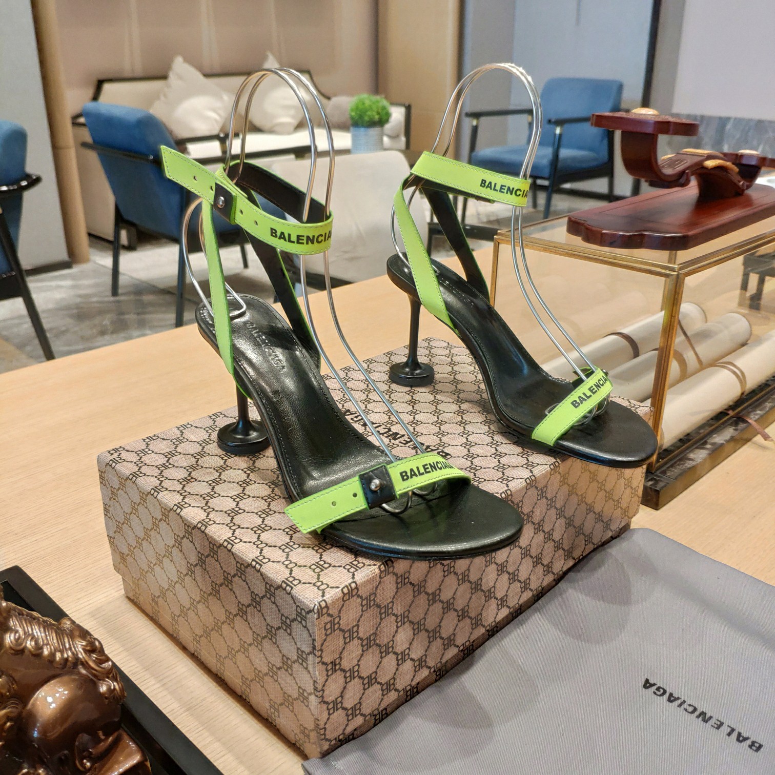 Balenciaga Afterhour 90mm Sandal In Neon Yellow And Black Smooth Calfskin - everydesigner