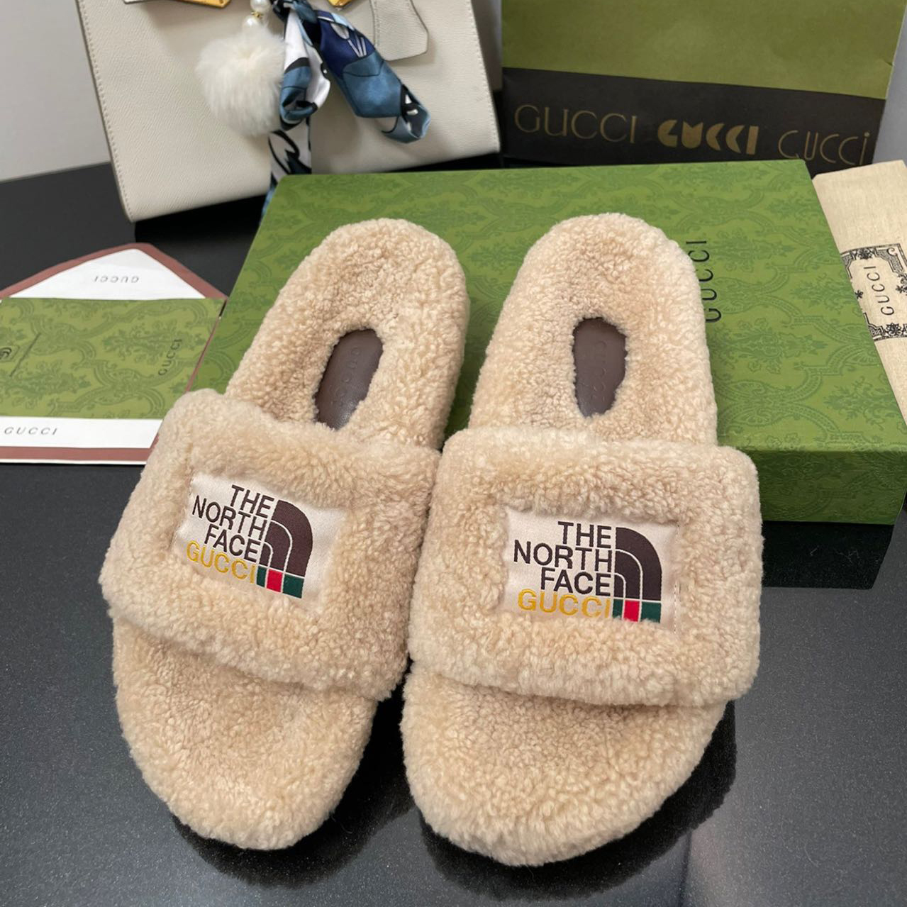 Gucci x The North Face Women's Slide Sandal With Wool - everydesigner