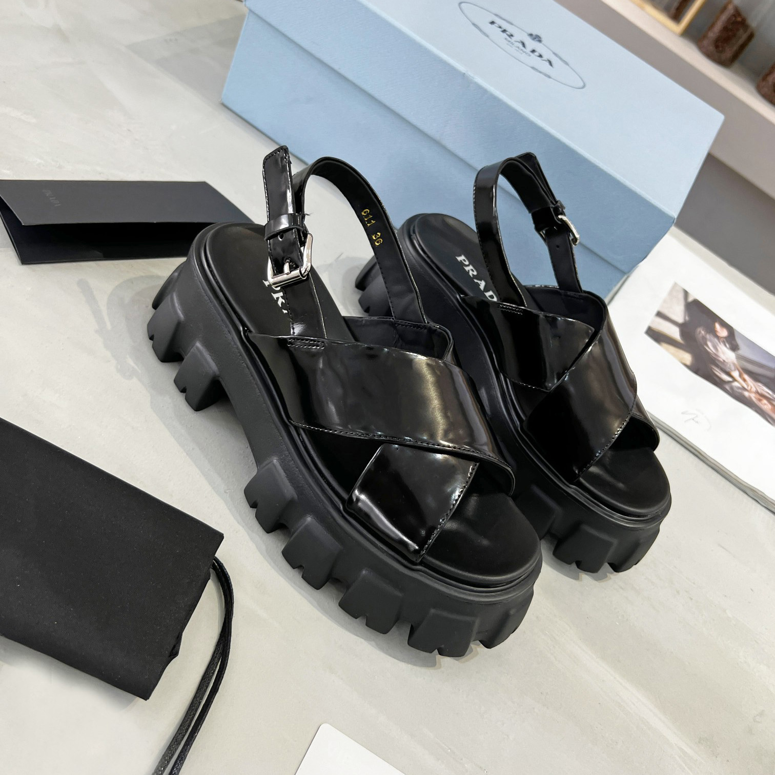 Prada Monolith Brushed Leather Sandals - everydesigner