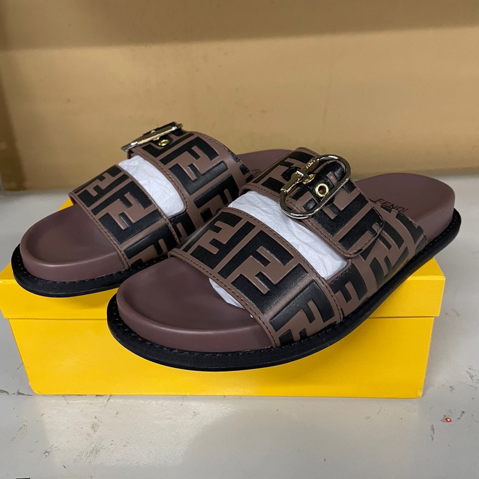 Fendi Multicolor Leather Slides(Brown) - everydesigner