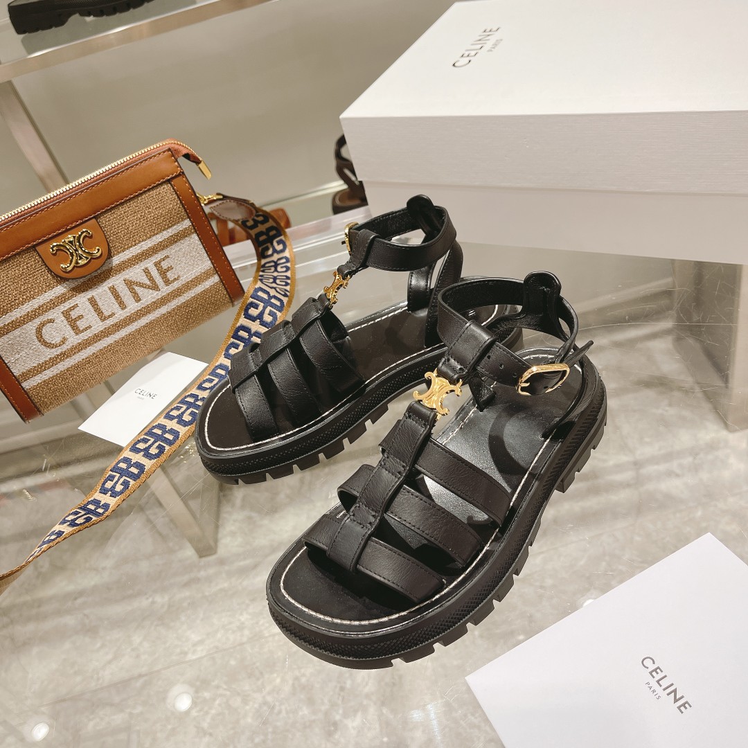 Celine Clea Triomphe Gladiator Chunky Sandal In Black - everydesigner