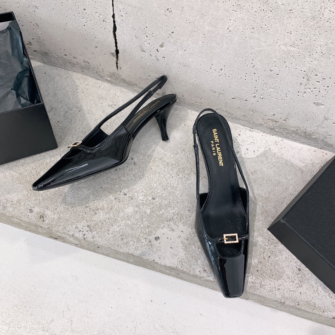 Saint Laurent Blade Slingback Pumps In Patent Leather - everydesigner