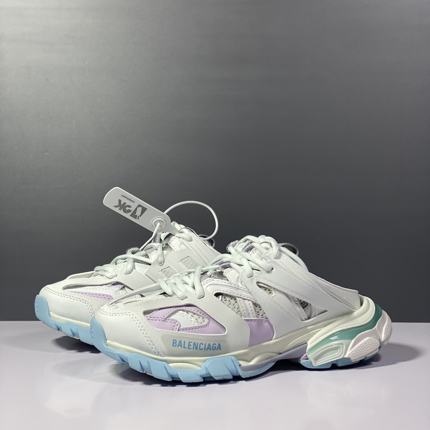 Balenciaga Track Mule In White, Light Blue And Light Pink Mesh And Nylon - everydesigner