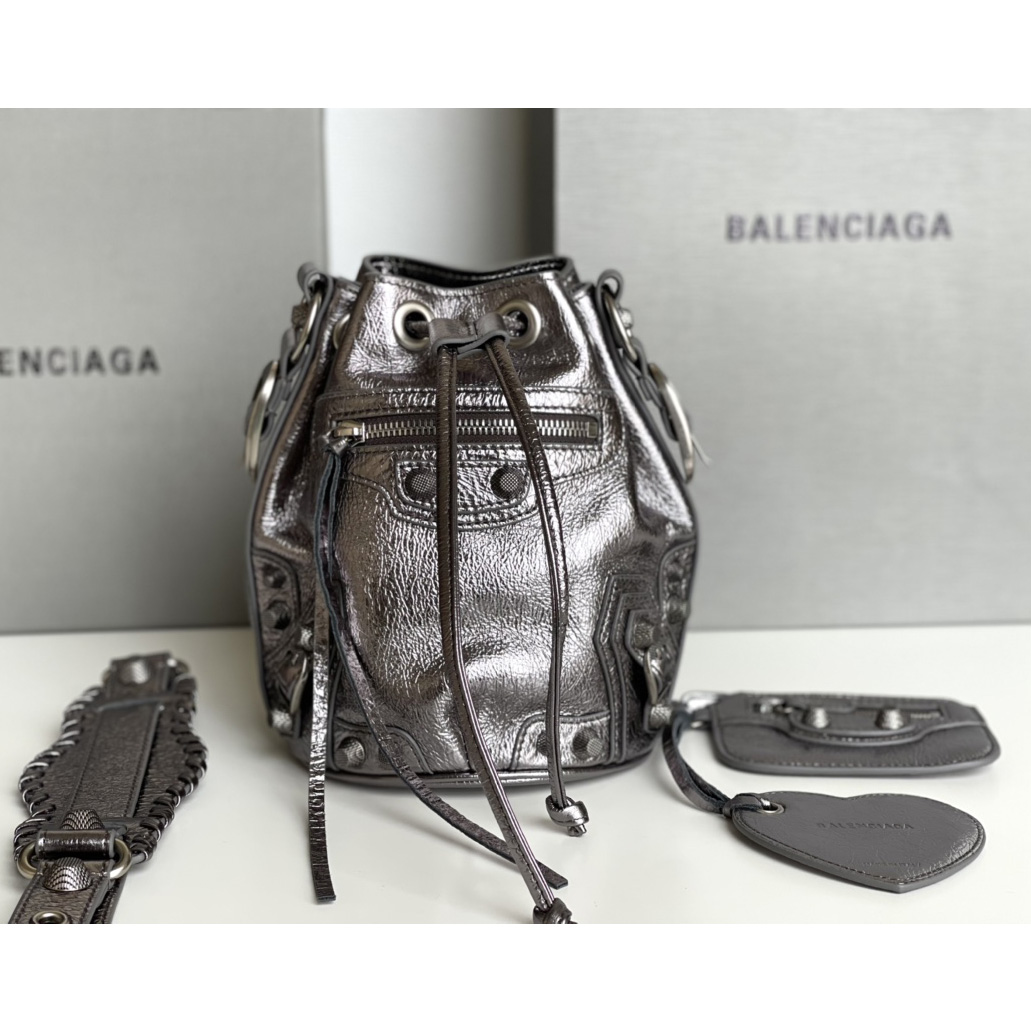 Balenciaga Le Cagole XS Bucket Bag Metallized With Rhinestones - everydesigner