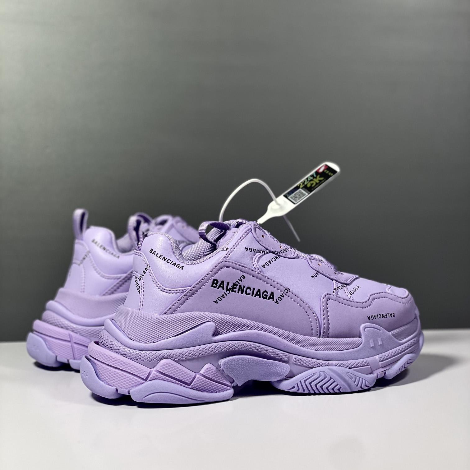 Balenciaga Triple S Sneaker Allover Logo In Light Purple And Black Technical Material - everydesigner