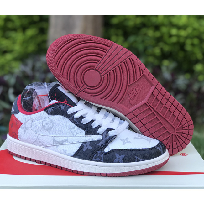 Louis Vuitton x Nike Air Jordan 1 Low OG SP"Black/White/Red/Grey Monogram"Sneaker   DM7866-318  - everydesigner