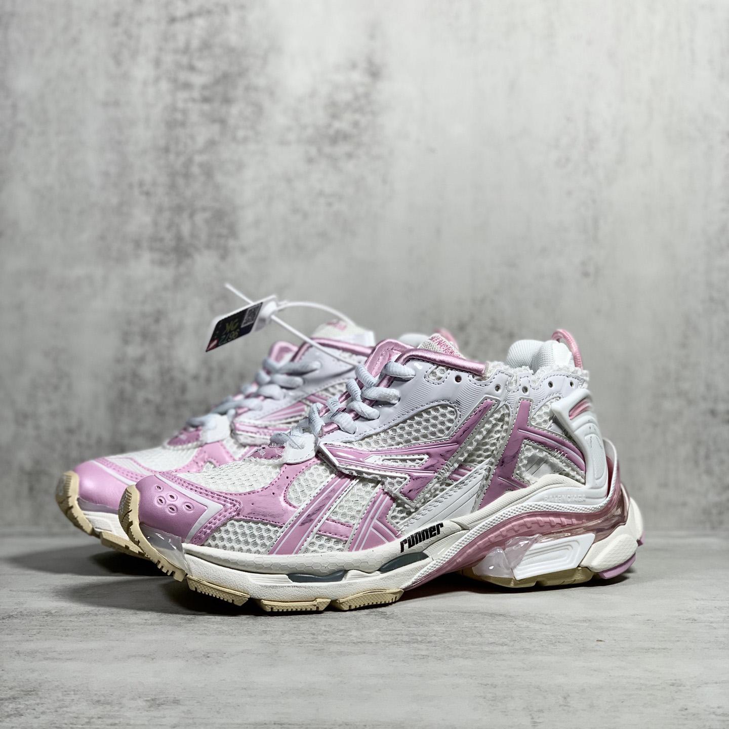 Balenciaga Runner Sneaker In White, Pink, Beige And Black Mesh And Nylon - everydesigner