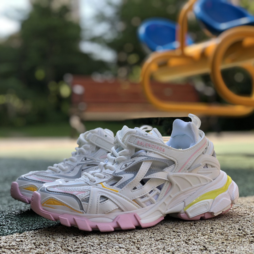 Balenciaga Track.2 Sneaker In White, Light Yellow, Light Pink And Light Blue Mesh And Nylon - everydesigner