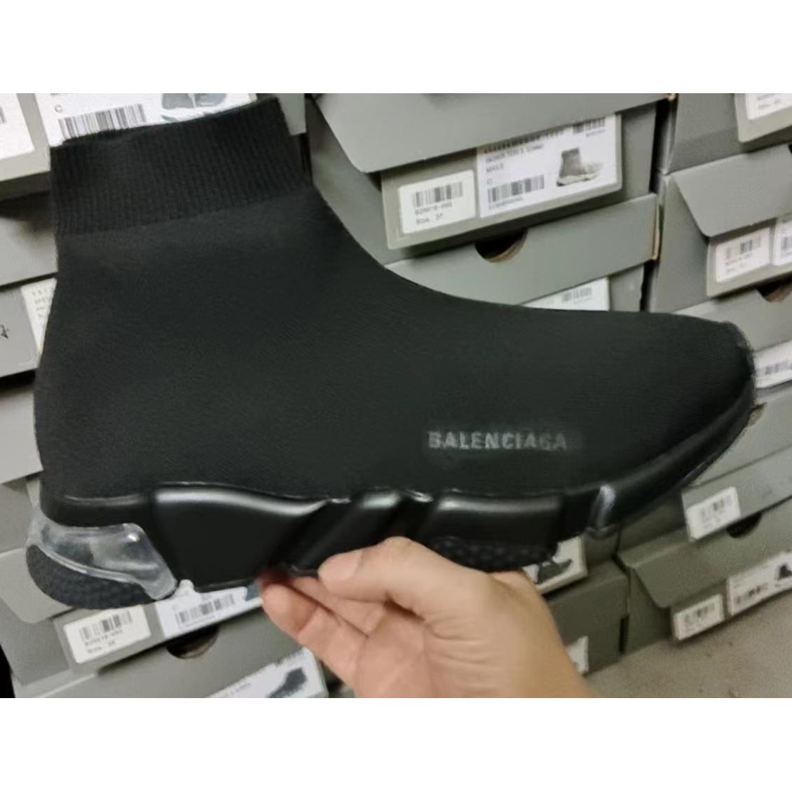 Balenciaga Speed Clear Sole Sneaker In Black Recycled Knit - everydesigner