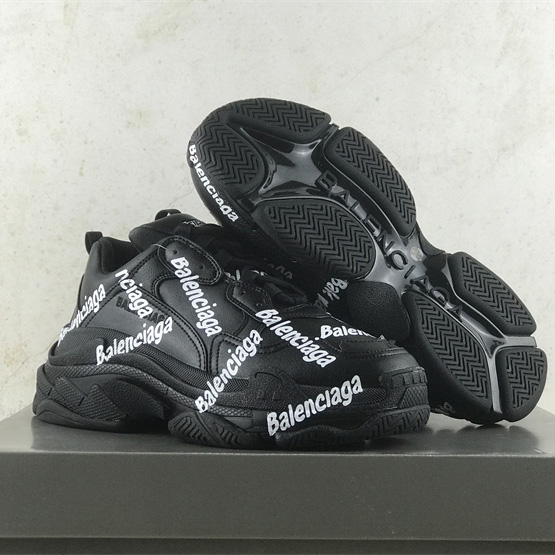 Balenciaga Triple S Logotype Sneaker In Black And White Technical Material - everydesigner