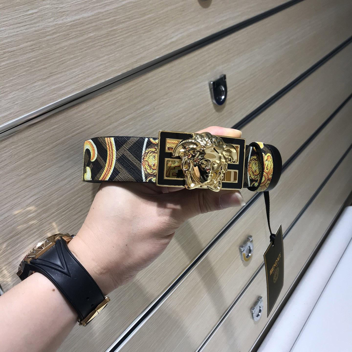 Versace Fendace Gold Baroque Reversible Belt - everydesigner