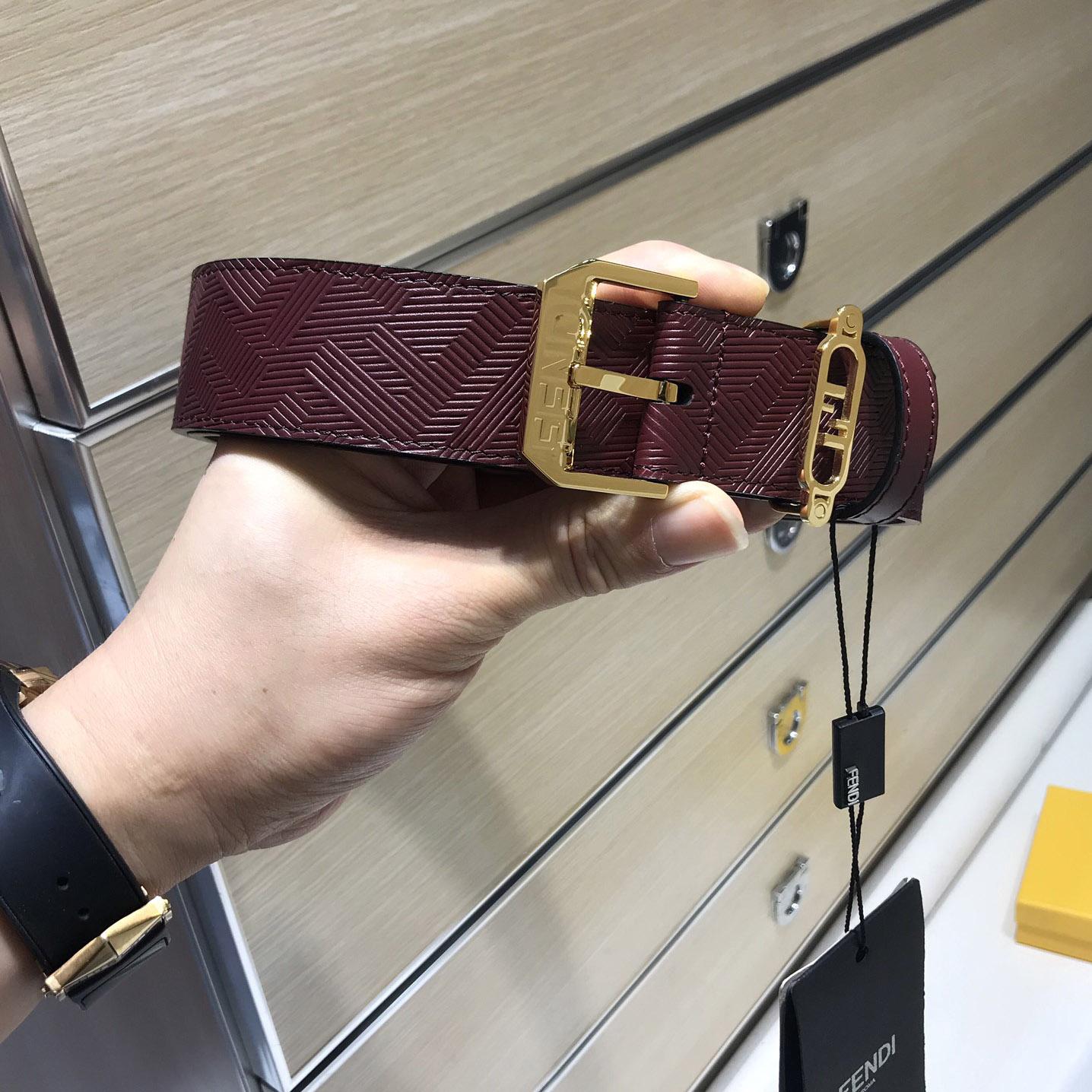 Fendi Edge Burgundy Leather Belt - everydesigner