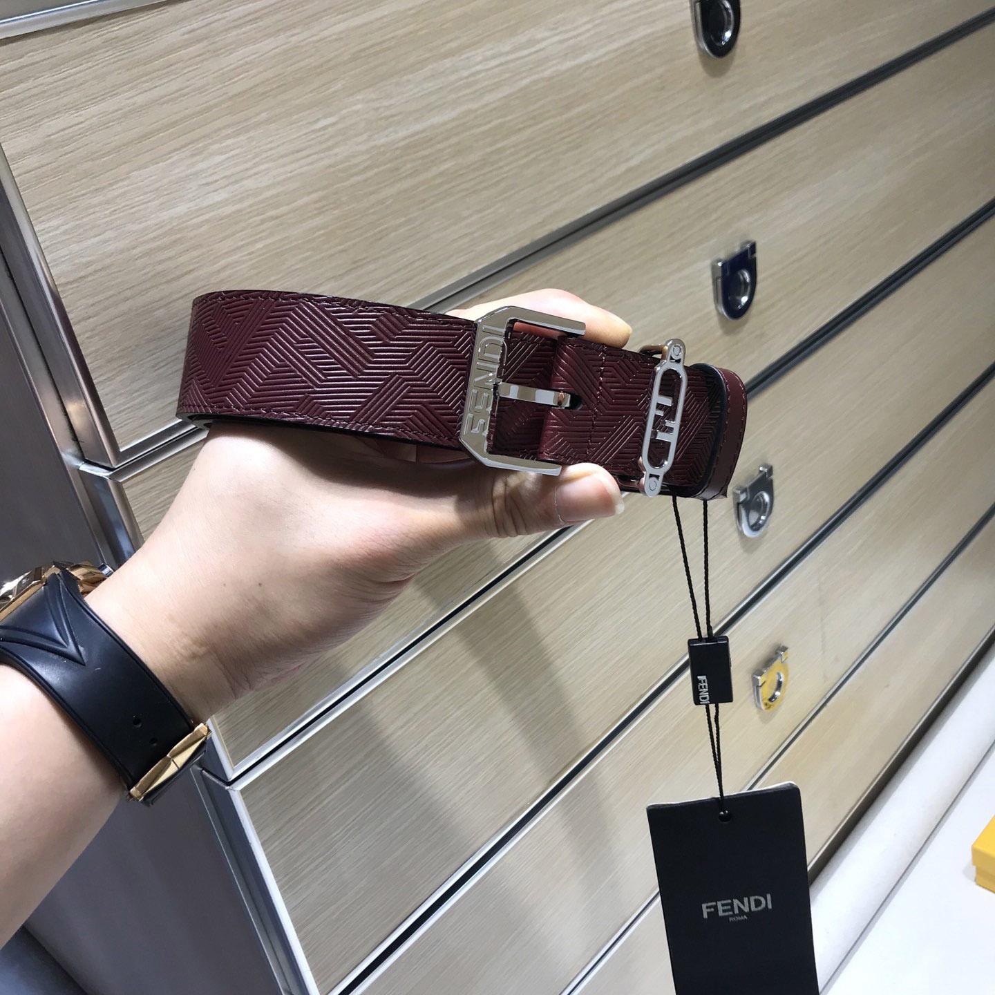 Fendi Edge Burgundy Leather Belt - everydesigner