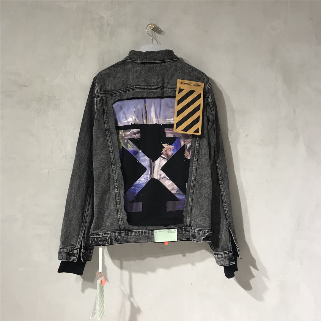 Off White Slim Denim Jacket With Fleece - everydesigner