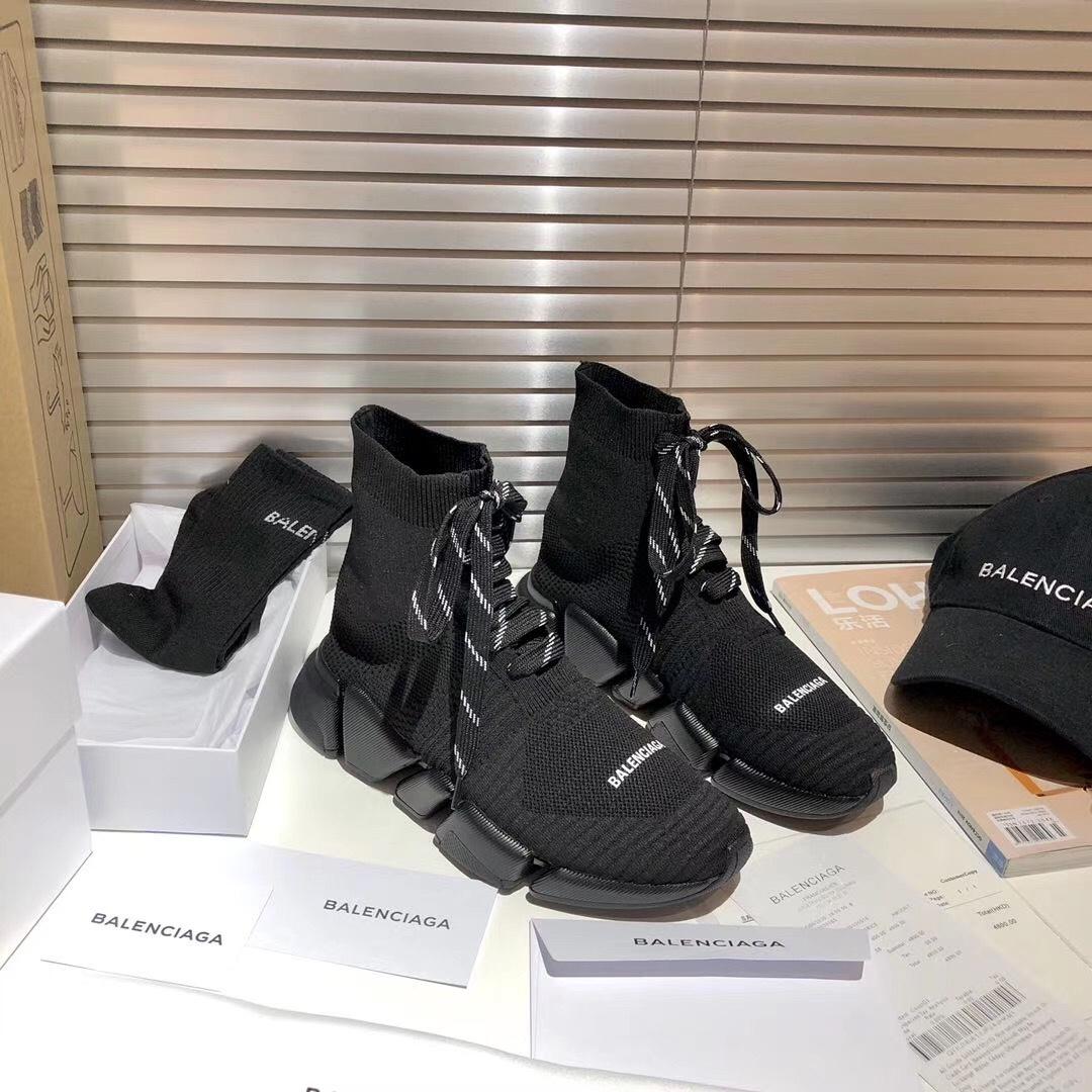 Balenciaga Speed 2.0 Lace-Up Sneaker In Black Recycled Knit - everydesigner